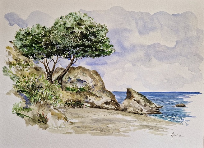 "Banyuls avec Florence" juillet 2024 Aquarelle A3 vendu