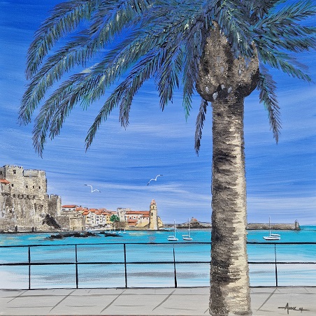 "Collioure 1 palmier" 40x40cm vendu