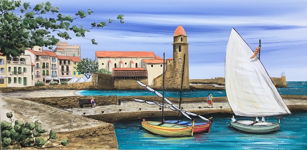 "Collioure et ses 2 barques catalanes" 40x80cm vendu