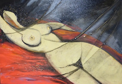 "Sur le drap rouge" 50x70cm2013