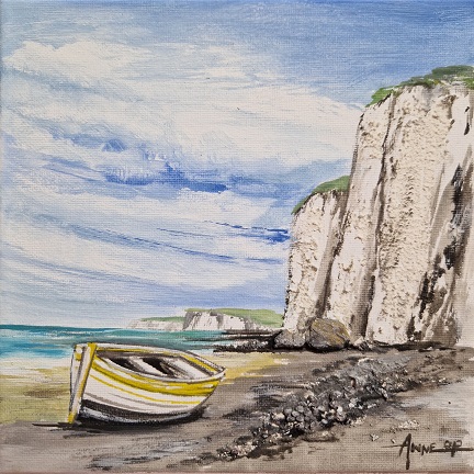 "Falaise et sa barque jaune" 2024 20x20cm 3D 
